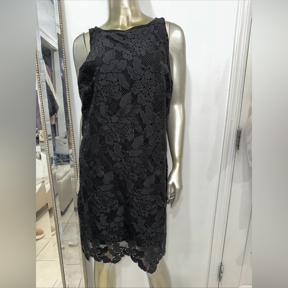 Three Dots Black Floral Lace Midi Dress